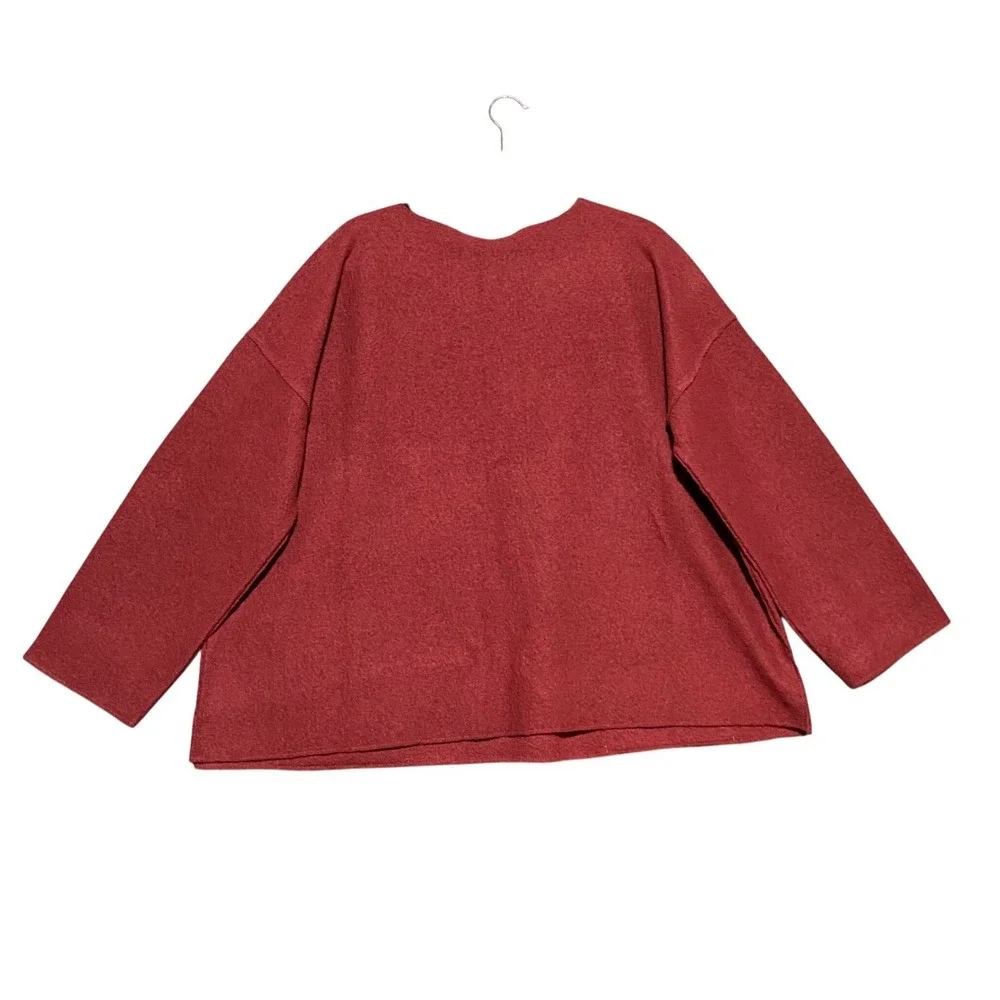 EILEEN FISHER Lightweight Boiled Wool Bateau‎ Neck Box Top M Red Cedar NWT